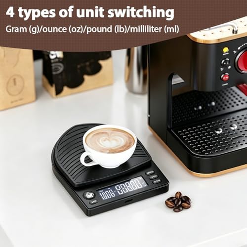 Mini Coffee Scale with Timer, 0.1g Digital Espresso Scale, 4 Units g/oz/lb/ml, Compact Kitchen Scale with LED Display & Silicone Pad for Coffee, Baking, Small Items - Image 3