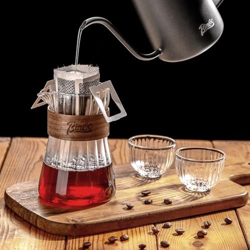 Small Glass Coffee Server Set of 2 - Manual Pour Over Coffee Maker 16oz, Borosilicate Glass Coffee Carafe with Heat-Resistant Wood Ring,2 Pack - Image 2