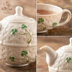Belleek Classic Shamrock Tea for One Set, Handcrafted Teapot and Cup, Parian China Ceramic Tea Set, Microwave Safe, White - Image 2