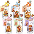 Vesici 6 Pcs Highland Cow Glasses with Lid Straw and Stopper, Cow Gifts by Vesici