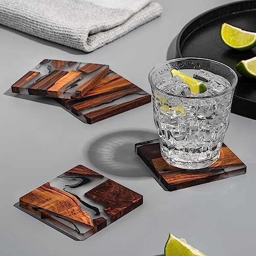 Walnut Coasters Set, Modern Coasters with Holder - Image 5
