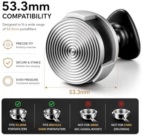 TriPress Espresso Tamper, Fits 53.3mm & 54mm, 25lb Self-Leveling - Image 2