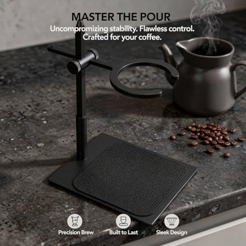 Adjustable Pour Over Coffee Stand, Alloy Home Coffee Dripper Holder with 3 in Circular Ring, Height Adjustable for Conical Glass Filter Cup, Solid Base, Non Slip Mat, 9.6 x 7.1 x 5.9 in - Image 2
