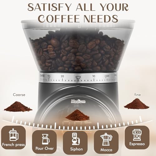 AYCHIRO Electric Conical Burr Coffee Grinder, Coffee Mill with 30 Precise Grind Settings, Portafilter Holder & 2-12 Cup Selector for Espresso, Drip, French Press, Black silver - Image 3