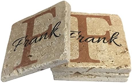 Infusion Modern Lorenz Family Name and Initial Design - Personalized Tumbled Travertine Coasters - Set of 4 by Infusion