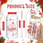 Vesici 6 Set Christmas Glasses Cups 16 oz Xmas Drink Cup with Lid Straw and Stopper Can Shaped Beer Tumbler Xmas Appreciation Gifts with Cards and Bow for Women Birthday Party Favor(Classic Christmas) - Image 3