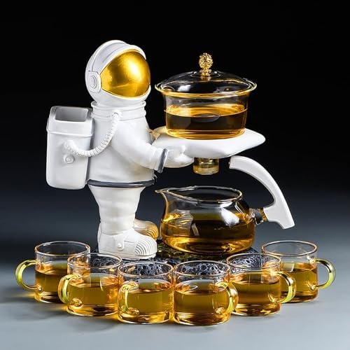 YUDIZWS Teapot for One Set, Astronaut Moon Teapot Set Kungfu Magic Tea Set Glass Magnetic Teapot Semi-Automatic Water Guide Magnetic Teapot with Infuser Heat-Resistant,B - Image 5