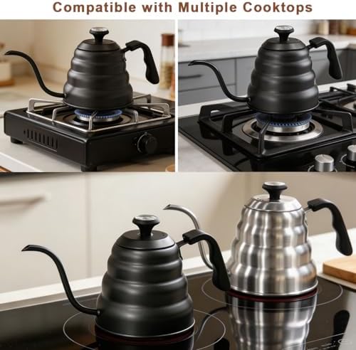 Gooseneck Kettle 1200ml for Pour Over Coffee Stovetop – Stainless Steel Coffee Pot with Precision Spout, 304 Food-Grade BPA-Free, Heat-Resistant Handle, for Gas Electric Ceramic Stove - Image 5