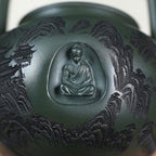 Tea Pots For Loose Tea Chinese Green Clay Carved Landscape Handle Teapot Home Retro Kung Fu Teapot Tea Infuser Pot - Image 3
