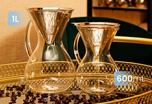 HUTCH Glass Pour Over Coffee Brewer with Double Mesh Stainless Steel Filter - Pour Over Coffee Maker Glass Carafe - 1 L - Image 6