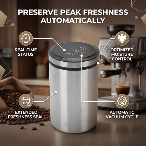 Asixxsix Vacuum Coffee Canister, Stainless Steel Airtight Automatic Food Vacuum Canister with Digital Display, Ideal for Storing Coffee Beans, Grains, Flour, Fruits, Nuts, and More. - Image 2