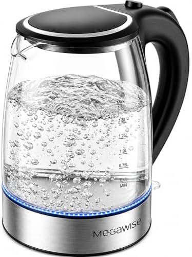 MEGAWISE 1.8L Glass Electric Kettle, Auto Shut-Off, Boil-Dry Protection by MEGAWISE