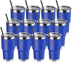 DOMICARE 30 oz Tumbler with Lid and Straw, Stainless Steel Tumblers Bulk, Insulated Vacuum Double Wall Travel Coffee Mug, Durable Powder Coated Tumbler Cups (Dark Blue, 12) by VisittheDOMICARE