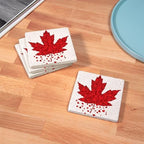 CafePress Red Maple Leaf Tumbled Stone - Set of 4 Coasters Set of 4 - Image 3