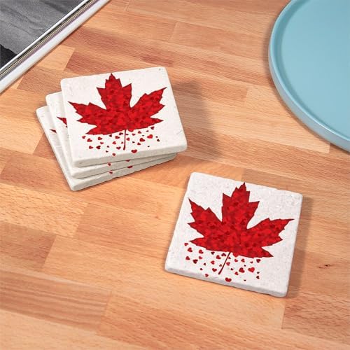 CafePress Red Maple Leaf Tumbled Stone - Set of 4 Coasters Set of 4 - Image 3