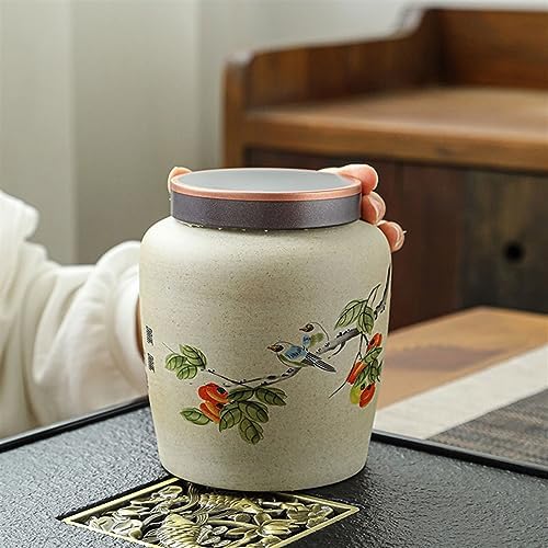 HEXEH Tea Tins Handmade Rough Pottery Loose Leaf Tea Storage Jar Ceramic Large Sealed Jar for Coffee Tea Sugar Tea Storage Container (Color : D) - Image 5