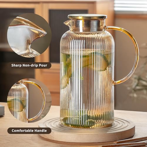 Buaic Glass Pitcher with Lid, 68 oz/ 2L Amber Glass Water Pitcher - Image 3