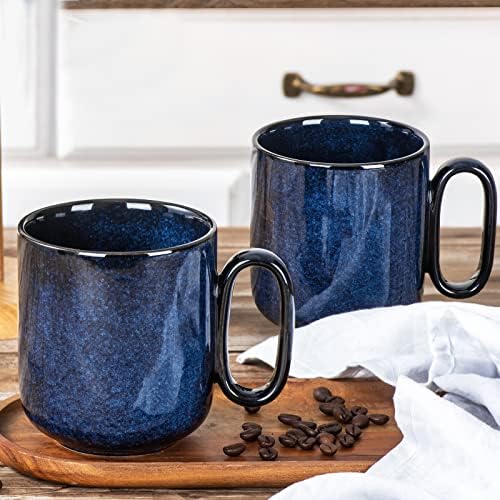 vicrays Ceramic Coffee Mug Set - 18 Ounce Large Stoneware Mug for Men Women - Unique Glazed Porcelain Mugs with Handle for Coffee Latte Tea Milk Cocoa - Set of 4 (Blue) - Image 5