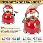 Tea Kettle, Stovetop Whistling Teapot, Stainless Steel, Red, 3.0-Quart - Image 5