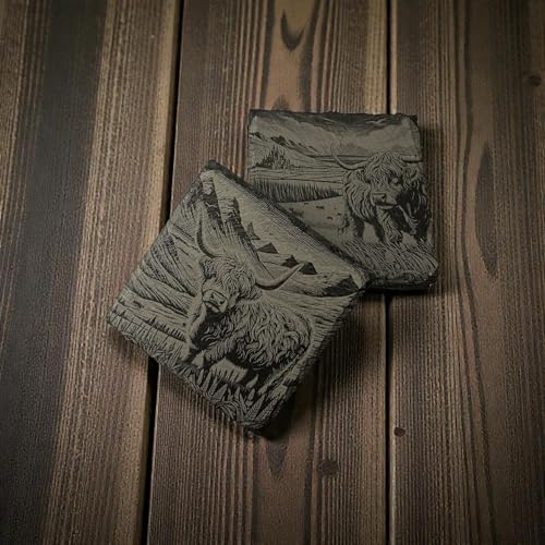 Slate Coasters Set of 4, Highland Cow Laser-Engraved Stone Coasters, 4x4 Inch Natural Black Slate Drink Coasters, Farmhouse Rustic Decor - Image 5