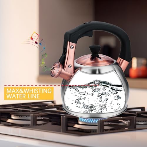 Stainless Steel Tea Kettle for Stove Top Teakettles Stovetop Whistling with Heat Proof Ergonomic Handle 2.5 Quart - Image 2