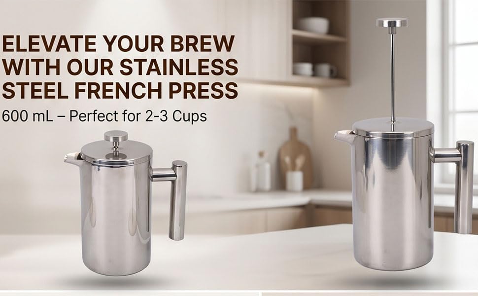 Yosoo French Press Coffee Maker, 304 Stainless Steel Double Wall Insulated 600ML Coffee Pot for Home Office Travel Tea Brewing - Image 5