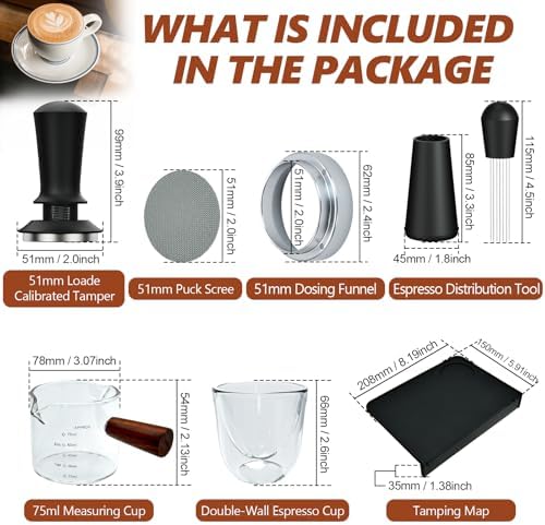 7 Pcs 51mm Espresso Accessories Kit, Spring Loaded Calibrated Tamper, WDT Tool, Coffee Measuring & Espresso Cup and Tamper Mat, Puck Screenr & Dosing Funnel, 51mm Espresso Machine Accessories - Image 2