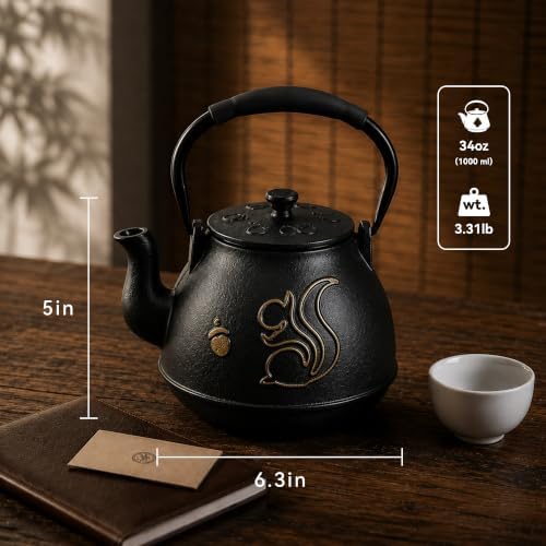 Cast Iron Teapot 34oz (1000ml) with Infuser, Black - Image 6