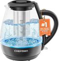 Chefman Electric Kettle with Tea Infuser, 1.7L 1500W, Removable Lid for Easy Cleaning, Boil-Dry Protection, Stainless Steel Filter, BPA Free, Auto Shut Off Hot Water Boiler, Glass Electric Tea Kettle by Chefman