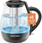 Chefman Electric Kettle with Tea Infuser, 1.7L 1500W, Removable Lid for Easy Cleaning, Boil-Dry Protection, Stainless Steel Filter, BPA Free, Auto Shut Off Hot Water Boiler, Glass Electric Tea Kettle by Chefman