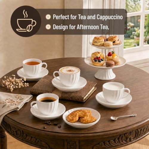 Fine Bone China Cappuccino Cups with Saucers Set of 4, 7 oz - Image 7