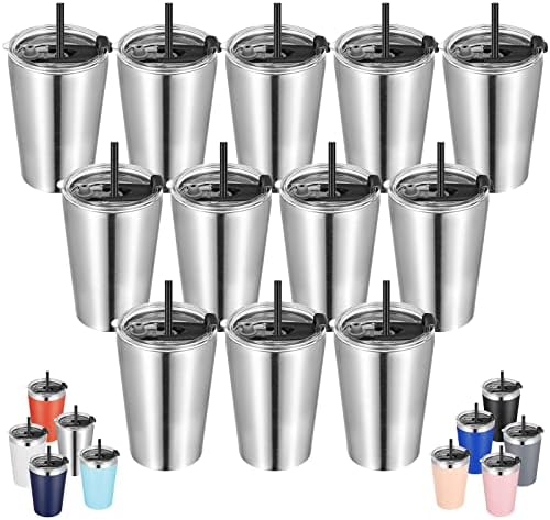 VEGOND 12oz Tumbler Stainless Steel Tumbler bulk Vacuum Insulated Double Wall Travel Tumbler with Lid and Straw Reusable Tumbler, Stainless 12 Pack by VEGOND