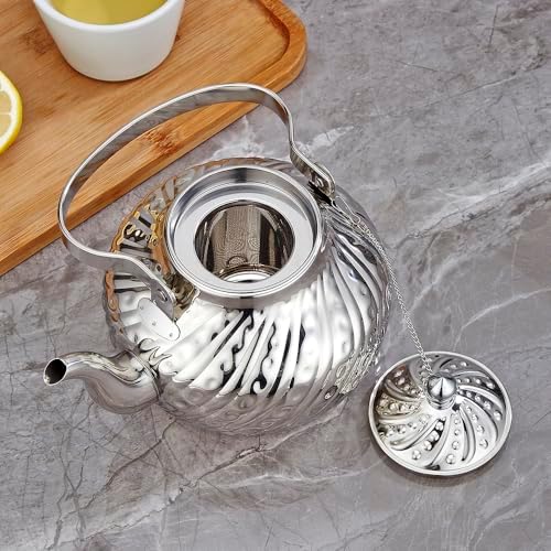 SANQIAHOME 2000ml stainless steel antique style teapot,with Infuser, thickened boiling kettle, lifting handle,Silver - Image 3
