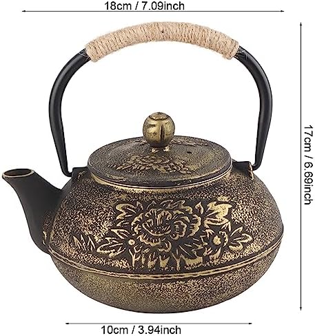 JTLB 900ml Japanese Cast Iron Kettle Teapot, Removable Infuser Strainer Tea Pot, Aesthetic Peony Pattern, for Loose or Bagged Tea, Ergonomic Design - Image 6
