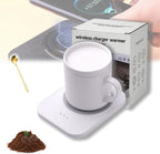 Wireless Tea Warmer Set,Smart Heated Mug Kit with Wirelessly Charge cell phone,Mug Warmer for Desk,Electric Coffee Warmer with Mug Set,Cordless Cup Warmer Rechargeable,Heated Cup Auto Shut Off (White) by Unknown