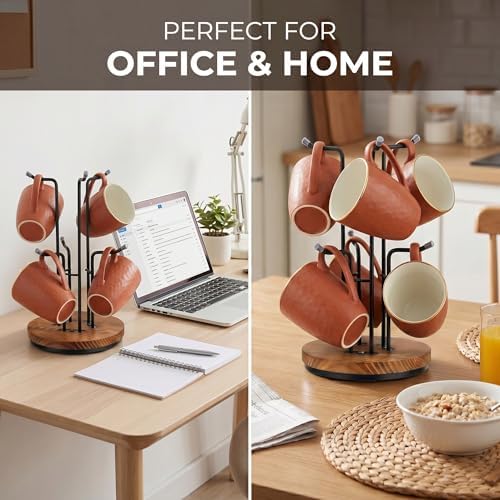 2 Pack 360° Rotating Large Mug Tree for Counter, Coffee Mug Holder with 6 Hooks, Cup Holder Stand for Countertop, Metal Cup Tree Rack with Weighted Wood Base, Kitchen Coffee Bar Decor Display - Image 6
