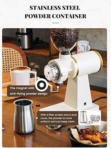 Huanyu 60mm Flat Burr Coffee Grinder, Retro Cream White for Home Cafe - Image 4