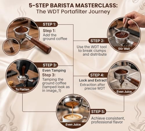 54mm Bottomless Portafilter for Breville Barista Express, Pro, Touch, Bambino Plus & Infuser (3-Ear Design) – Naked Espresso Portafilter with 18g Basket, WDT Tool, Puck Screen & Rosewood Handle - Image 3