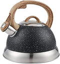 Creative Home 2.3 Qt. Stainless Steel Whistling Tea Kettle Teapot with Ergonomic Wood Rubber Touching Handle, Opaque Black with Speckle by LUXGRACE