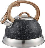 Creative Home 2.3 Qt. Stainless Steel Whistling Tea Kettle Teapot with Ergonomic Wood Rubber Touching Handle, Opaque Black with Speckle by LUXGRACE
