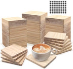 60 Pack 4 Inch Unfinished Square Wood Coasters with Non Slip Pad by SIJDIEE