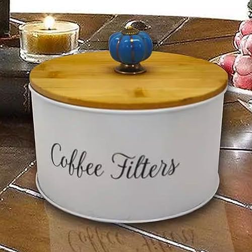 Coffee Filter Holder Metal Coffee Filter Holder Storage Box with Bamboo Lid, Coffee Filter Container Coffee Bar Decor, Coffee Station Accessories for Storing Filter Papers Coffee Paper Storage Rack ( - Image 6