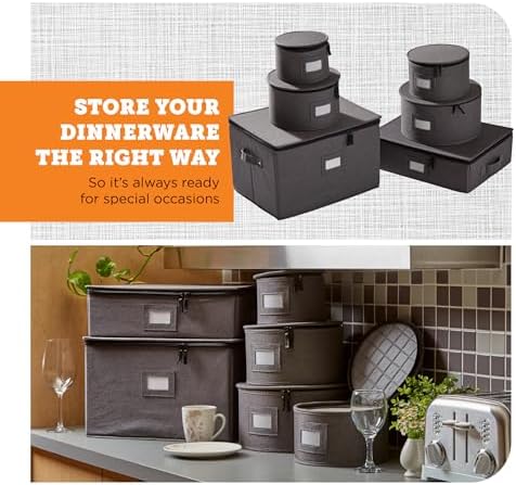 storageLAB 6-Piece China Storage Set | Plates, Mugs & Wine Glasses | Gray - Image 2