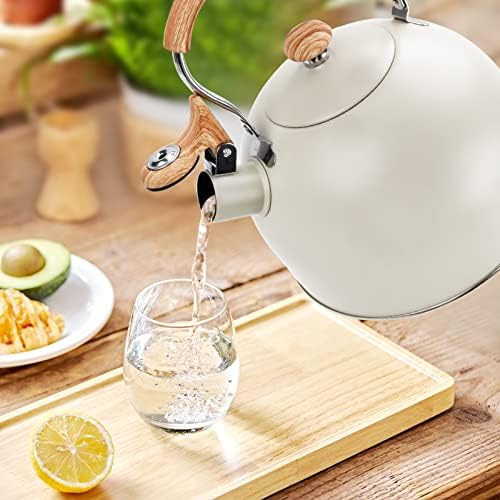 2.6 Qt Stainless Steel Whistling Tea Kettle Stovetop, Beige - Image 6