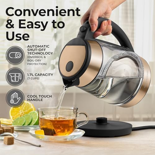 Zulay Kitchen Fast Boiling Electric Water Kettle - 1.7L, 1500W, Auto Shut-Off for Overboil & Boil Dry Protection, Cool-Touch Handle, 360° Base - Rapid Teapot Boiler For Coffee & Tea - Black Copper - Image 3