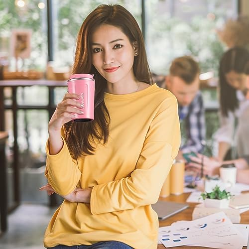 Sieral 4 Pcs 13 oz Travel Coffee Mug Insulated Reusable Coffee Cups with Leakproof Lid Stainless Steel Portable Tumbler for Keep Hot or Ice Milk Tea(Pink) - Image 5