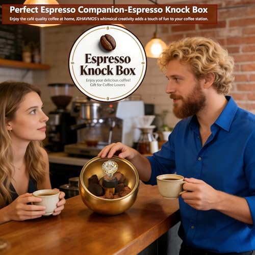 Upgraded 2L Espresso Knock Box with Glass Lid, Magnetic Knock Bar, Gold - Image 2