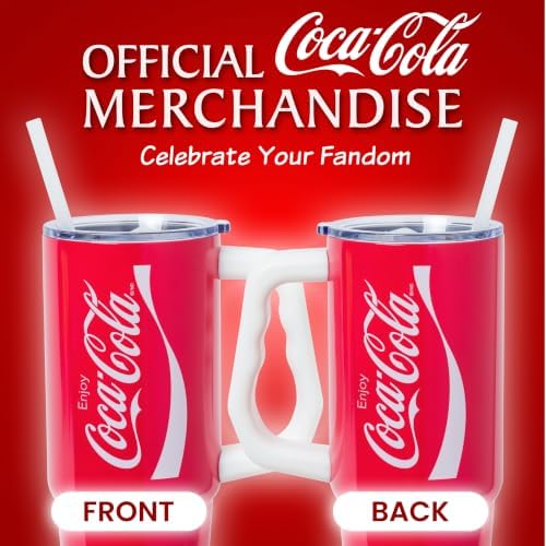 Silver Buffalo Coca Cola Stainless Steel Tumbler with Handle Straw, 30oz - Image 5