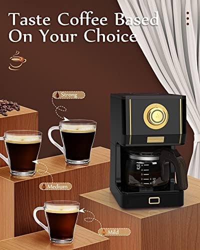 Amaste Coffee Maker, 25 Oz Drip Retro Style Coffee Machine with Glass Coffee Pot with Reusable Coffee Filter & Three Brewing Modes, Warming Plate, CM 1003AE-Black - Image 4