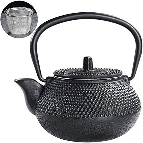 0.3 L Small Japanese Cast Iron Teapot With Stainless Steel Infuser For One Person, Hobnail Tetsubin Kettle For Making Tea, Black by MGEMJMJ